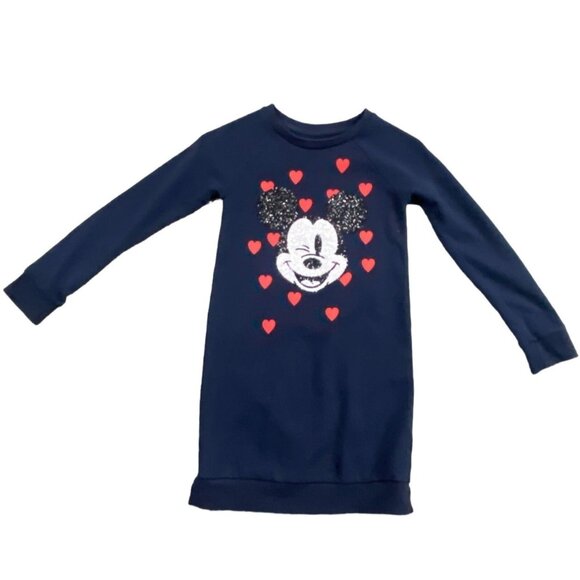 Gap Kids Girls Mickey Mouse Heart Sequin Sweatshirt Dress-Blue-Size 8-GUC - Picture 1 of 4